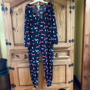 Women ShoSho red black daschund dogs one piece pajamas romper- size L